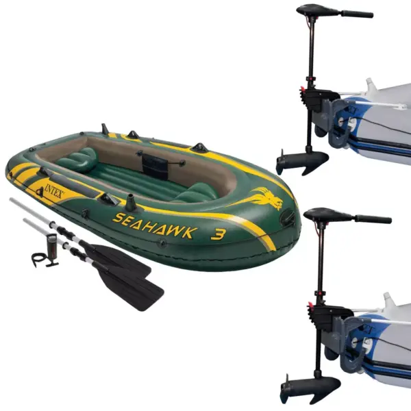 Intex Seahawk 3 Inflatable raft Set and 2 Transom Mount 8 Speed Trolling Motors