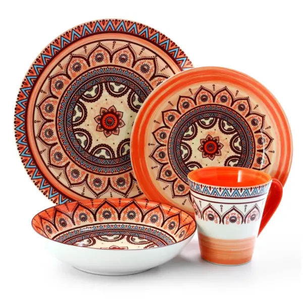 16pc Stoneware Citrus Kaleidoscope Dinnerware Set Orange - Elama