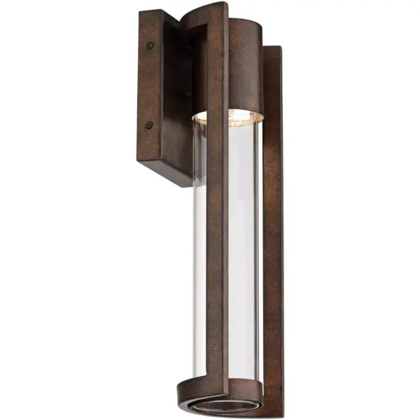 Possini Euro Design Modern Outdoor Wall Light Fixture LED Bronze 15" Clear Glass Cylinder for Exterior House Porch Patio Deck