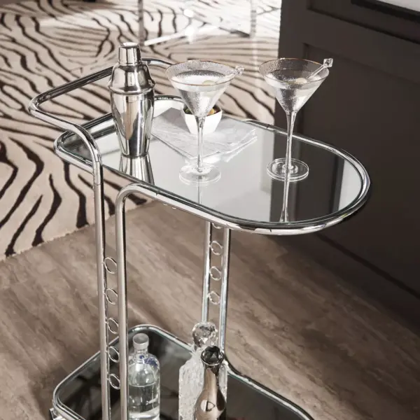 Bedford Chrome Finish Round Edge Bar Cart Silver - Inspire Q