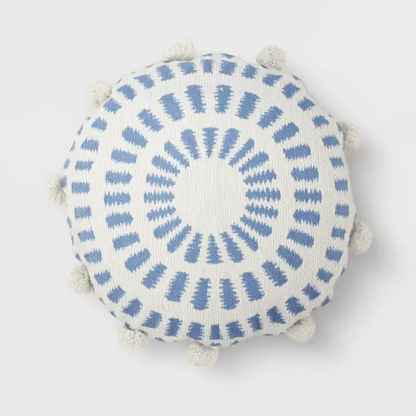 Round Pom Throw Pillow Blue/White - Opalhouse™