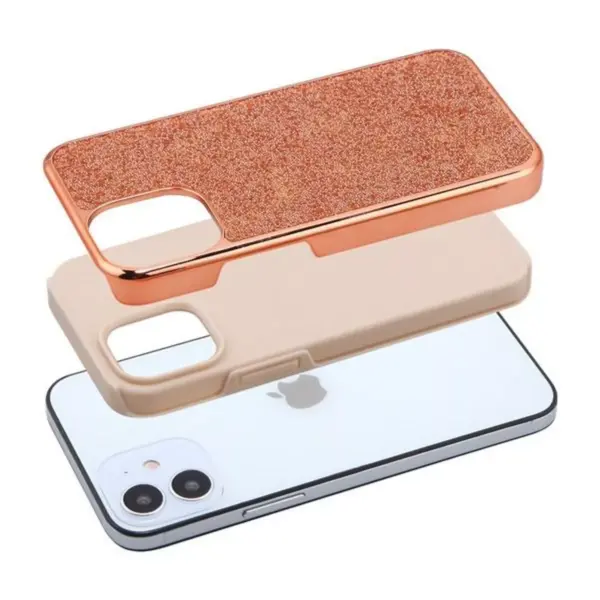 Asmyna Encrusted Rhinestones Hybrid Hard Electroplated TPU Case For Apple iPhone 12 Mini (5.4") - Rose Gold