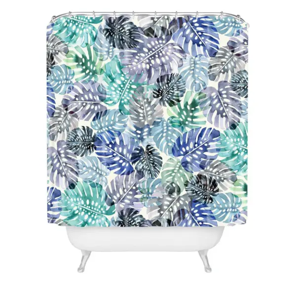 Ninola Design Tropical Jungle Leaves Blue Shower Curtain Blue - Deny Designs