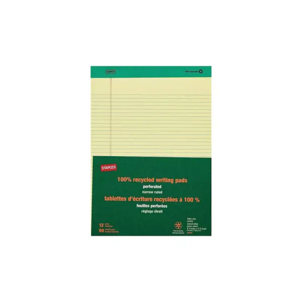 Staples Notepads 8.5" x 11.75" Narrow Yellow 50 Sh./Pad 12 Pads/PK 354743