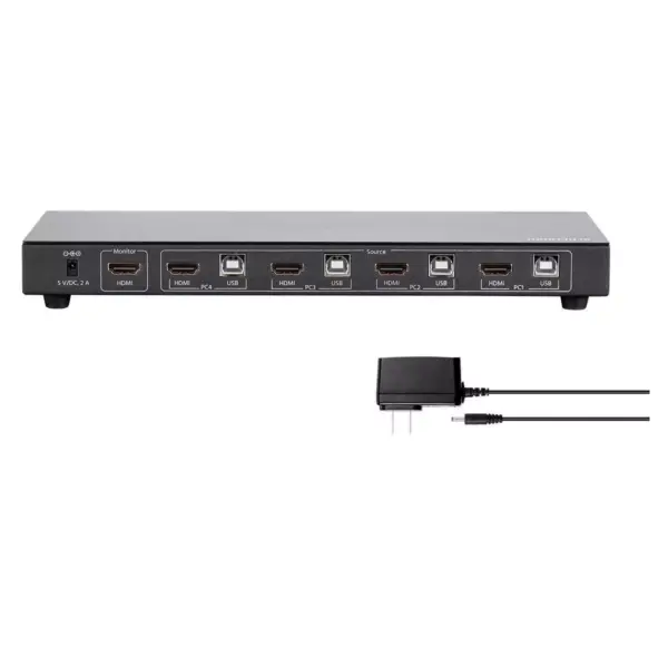 Monoprice 4K 4x1 HDMI 1.4 & USB 2.0 KVM Switch, Includes A USB 2.0 Data Connection With Over Current Detection And Protection