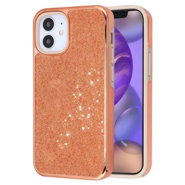 Asmyna Encrusted Rhinestones Hybrid Hard Electroplated TPU Case For Apple iPhone 12 Mini (5.4") - Rose Gold