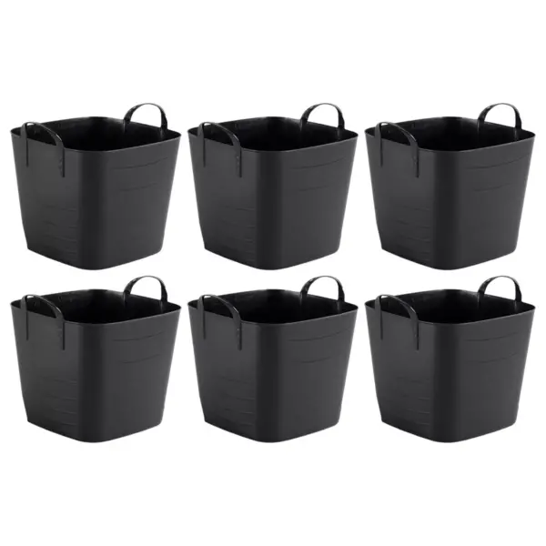 Life Story Flexible Tub Basket 25 Liter/6.6 Gallon Plastic Multifunction Storage Tote Bin with Handles, Black (6 Pack)