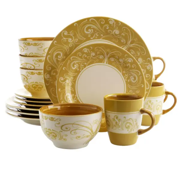 16pc Stoneware Delight Dinnerware Set Yellow - Elama