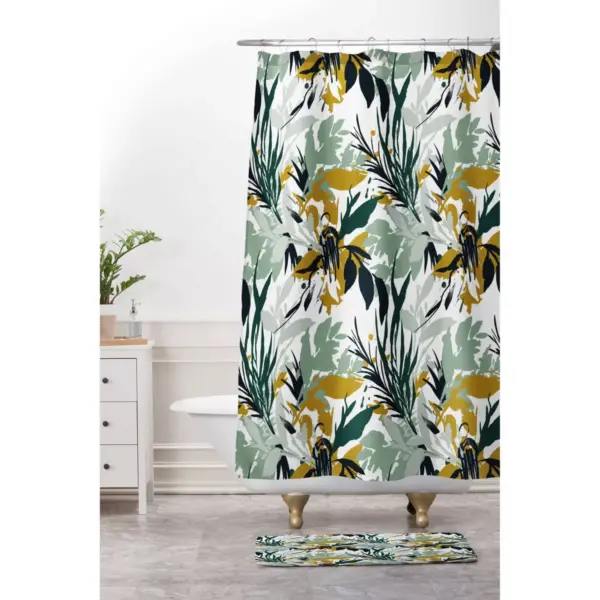 Marta Barragan Camarasa Botanical Brushstrokes Leaf Shower Curtain Green/Gold - Deny Designs