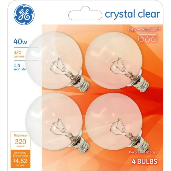 General Electric 40w 4pk G16 Incandescent Light Bulb White/Clear