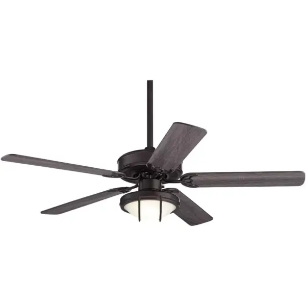 52" Casa Vieja Industrial Rustic Outdoor Ceiling Fan with Light LED Oil Rubbed Bronze Seasoned Wood Blades Damp Rated Patio Porch