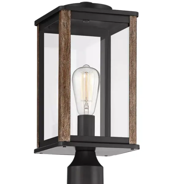 John Timberland Modern Farmhouse Outdoor Post Light Fixture Dark Bronze Wood Grain 17" Clear Glass Panels for Exterior House Porch