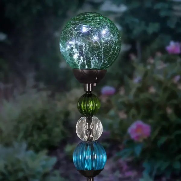 29.5" Crackle Glass Solar Ball and Bead Stake Green - Exhart