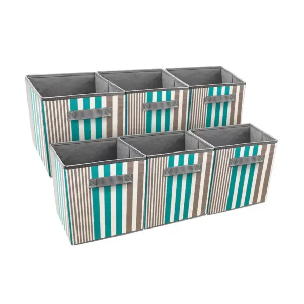 Sorbus 6pk Foldable Storage Cube Basket Bin Vertical Stripe Line Pattern Aqua