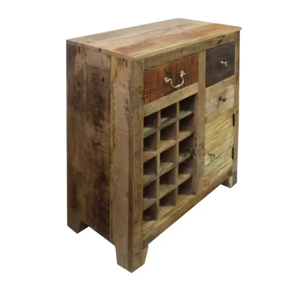 3 Drawer Wooden Wine Bar Cabinet with 1 Door Storage and Wine Slots Brown - The Urban Port