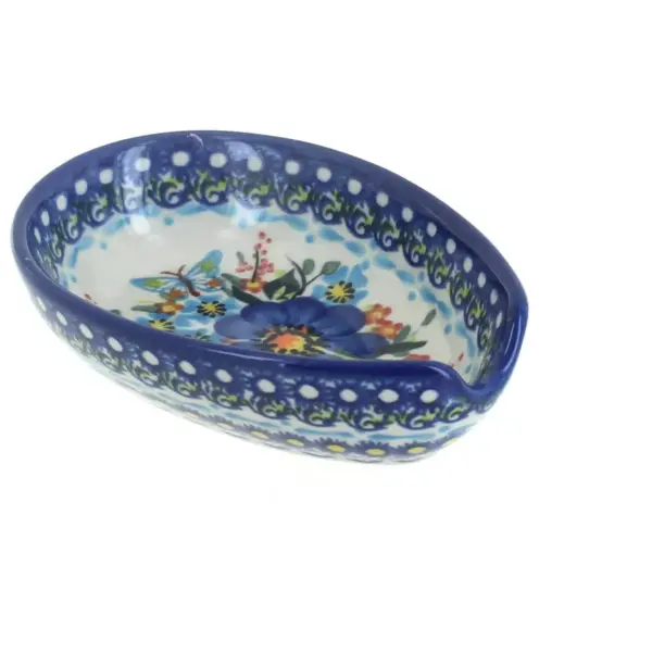 Blue Rose Polish Pottery Garden of Blue Small Spoon Rest