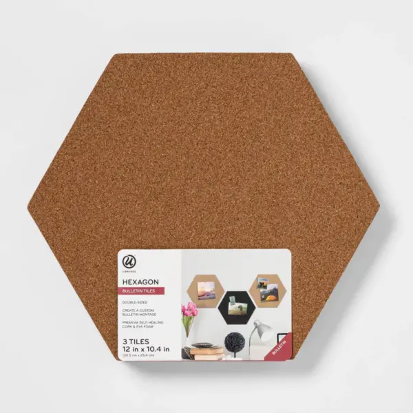 U Brands 3ct Hexagon Cork Bulletin Board Tiles