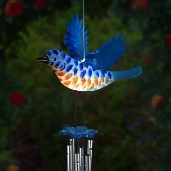 9.25" Metal and Plastic Solar Bird Fluttering Wings Wind Chime Blue - Exhart