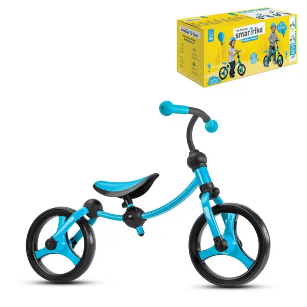 smarTrike Lightweight & Adjustable Kids Walking Running Balance 2 in 1 Learning Stages Training Bike w/ Puncture Free EVA Wheels for Ages 2 to 5, Blue