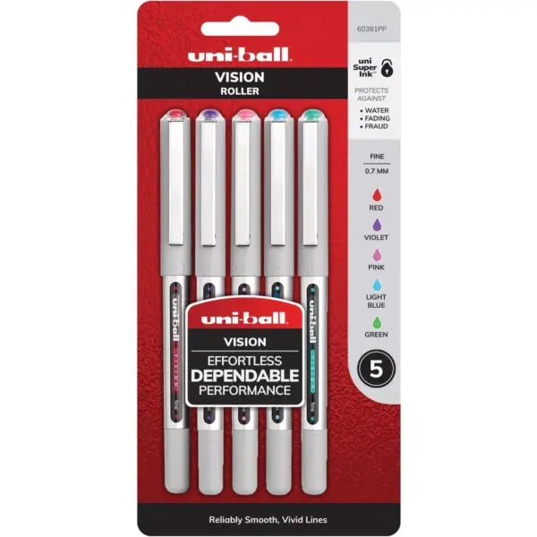 Uni-Ball Rollerball Pen Nonrefillable 0.7 mm 5/PK BE/GN/PK/RD/PE 60381PP