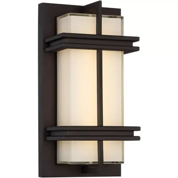 Possini Euro Design Modern Outdoor Wall Light Fixture LED Bronze Grid Segments 12" Frosted Glass for Exterior House Porch Patio