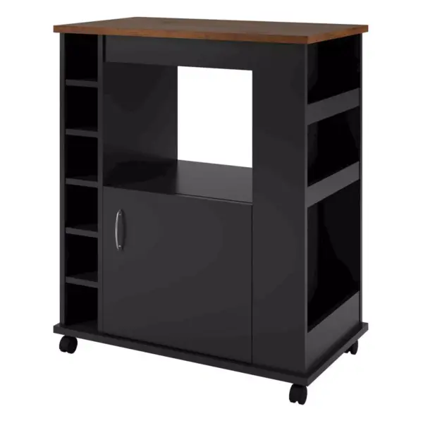 Clementine Kitchen Cart Black/Old Fashioned Pine - Room and Joy