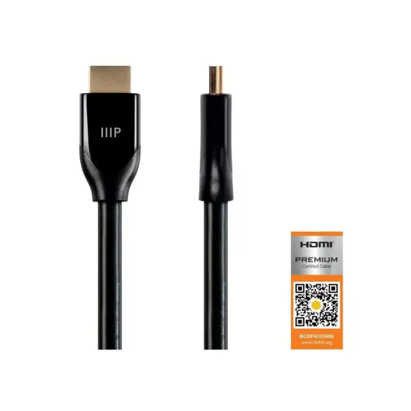 Monoprice Certified Premium High Speed HDMI Cable, 4K @ 60Hz, HDR, 18Gbps, 28AWG, YUV 4:4:4, 15ft, Black