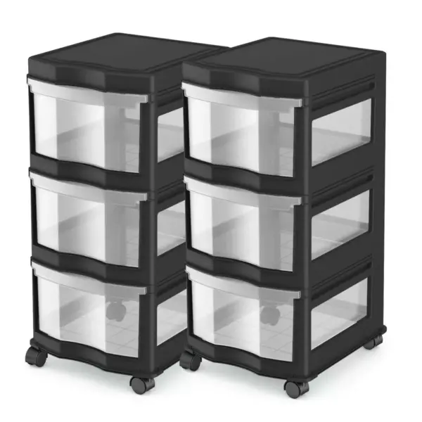 Life Story Classic 3 Shelf Storage Organizer Plastic Drawers, Black (2 Pack)