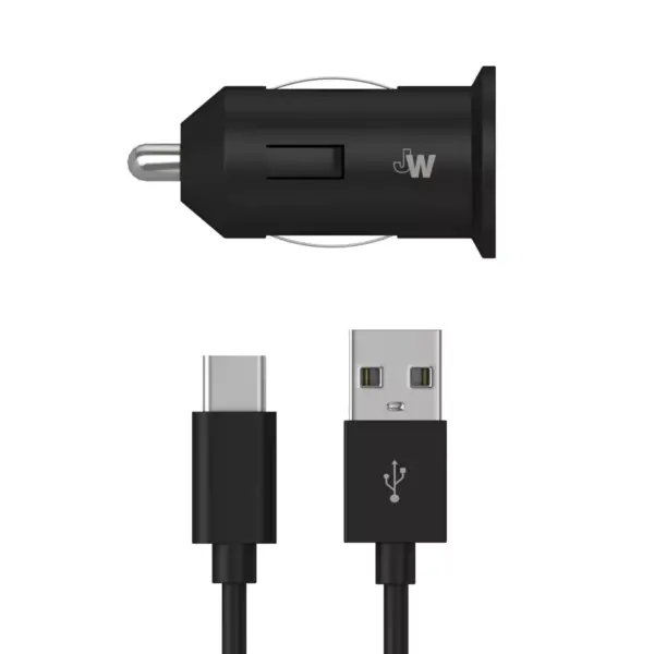 Just Wireless 2.4A/12W 1-Port USB-A Car Charger with 6ft TPU USB-C to USB-A Cable - Black