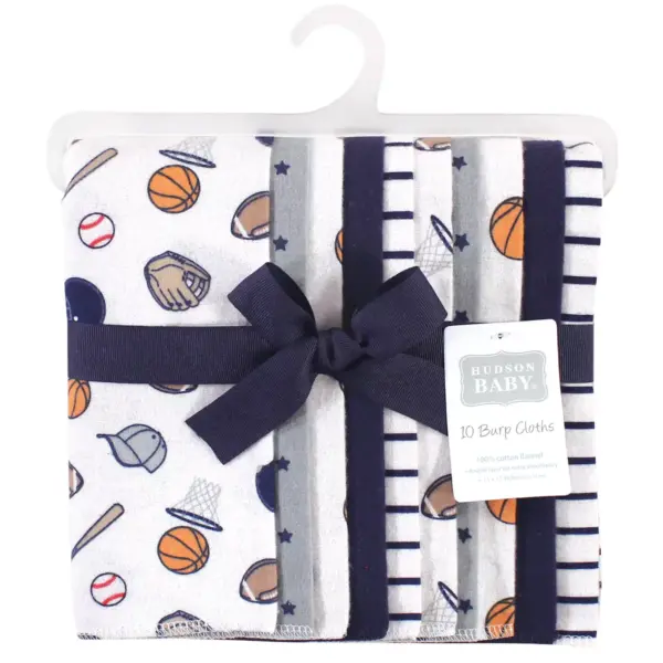 Hudson Baby Infant Boy Cotton Flannel Burp Cloths, Sports, One Size