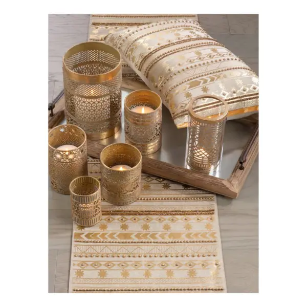 Light Gold Geometric Table Runner- Saro Lifestyle