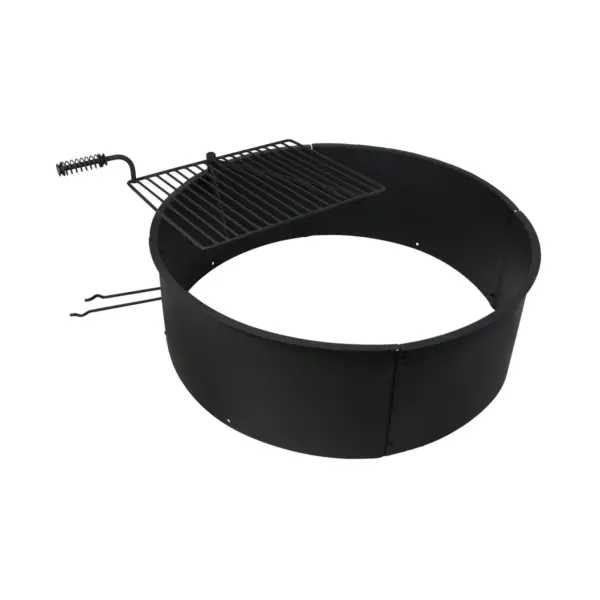 Sunnydaze Outdoor Heavy-Duty Steel Portable Campfire Ring with Cooking Grate and Fire Poker - 36" - Black