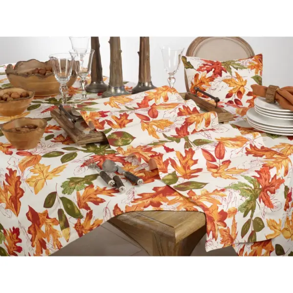 65" X 84" Embroidered Autumn Leaves Tablecloth - SARO Lifestyle