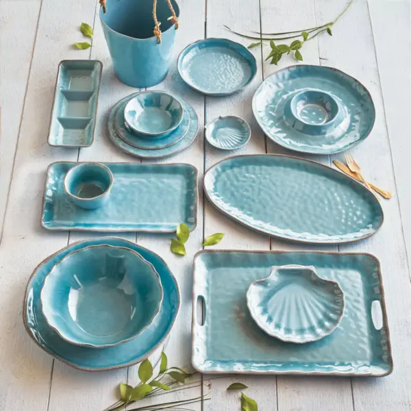 TAG Veranda Melamine Oval Aqua Dinnerware Serving Tray Platter