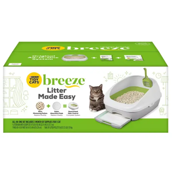 Purina Tidy Cats Litter Box System BREEZE System Starter Kit Litter Box Litter Pellets & Pads