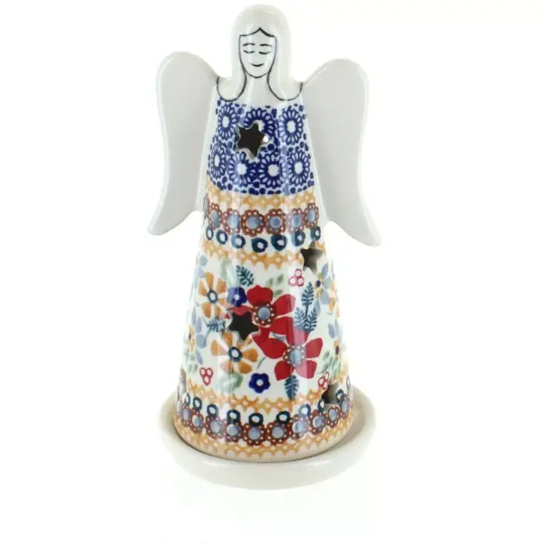 Blue Rose Polish Pottery Red Daisy Small Angel Luminary