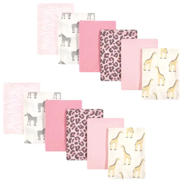 Hudson Baby Infant Girl Cotton Flannel Burp Cloths, Girl Safari, One Size