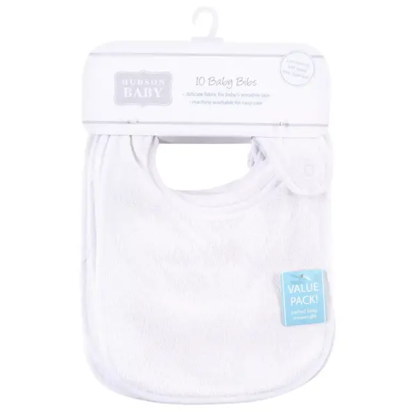 Hudson Baby Infant Unisex Rayon from Bamboo Terry Bibs, White, One Size