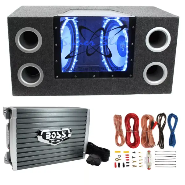 Pyramid BNPS122 12" 1200W Car Audio Subwoofer w/ Box, 1500W Mono Amp, & Amp Kit