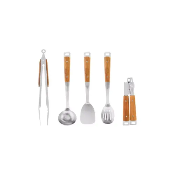 Hamilton Beach 5pc Utensil Set with Acacia Wood Handles - Silver