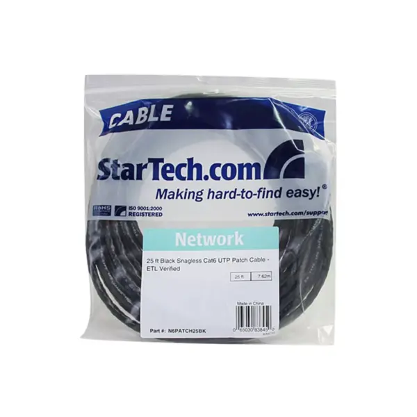 StarTech.com 25 ft Black Snagless Cat6 UTP Patch Cable - Category 6 - 25 ft - 1 x RJ-45 Male Network - 1 x RJ-45 Male Network - Black