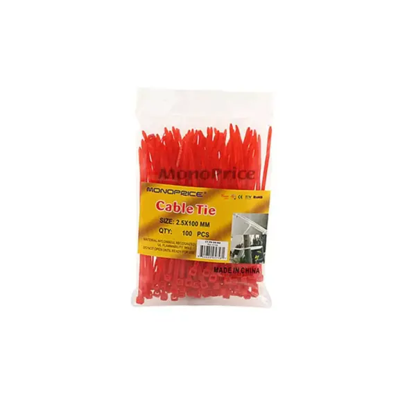 Monoprice 4-inch Cable Tie, 100pcs/Pack, 18 lbs Max Weight - Red