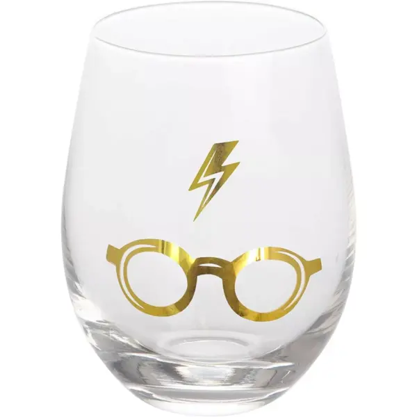 Seven20 Harry Potter 17oz Stemless Wine Glasses | Set of 4 | Gold Symbols & Designs