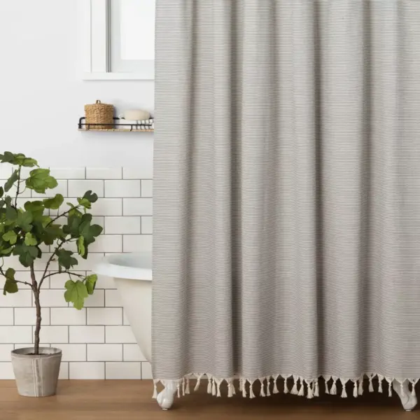 Railroad Stripe Shower Curtain Gray - Hearth & Hand™ with Magnolia