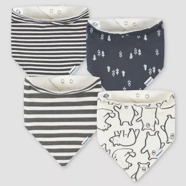 Gerber Baby Boys' 4pk Bear Bandana Bib - Cream/Gray