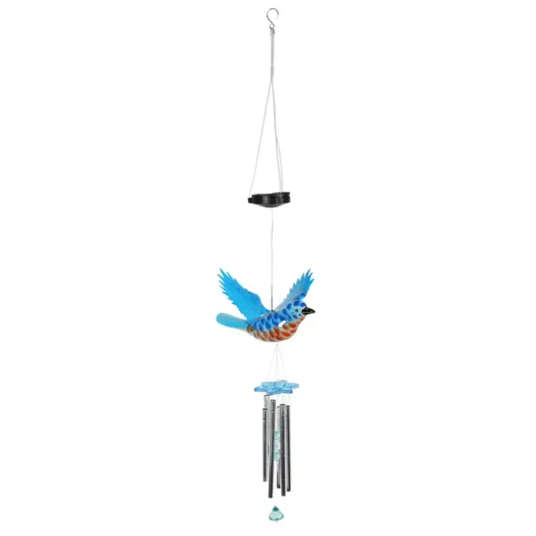 9.25" Metal and Plastic Solar Bird Fluttering Wings Wind Chime Blue - Exhart