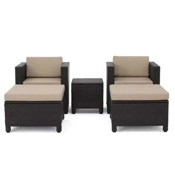 Puerta 5pc All-Weather Wicker Patio Chat Set - Dark Brown/Beige - Christopher Knight Home