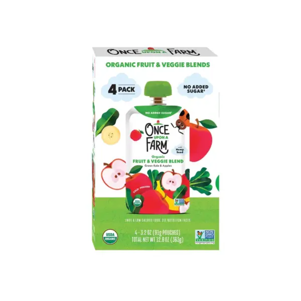 Once Upon a Farm Organic Green Kale and Apples Fruit & Veggie Blend - 4ct/3.2oz Pouches