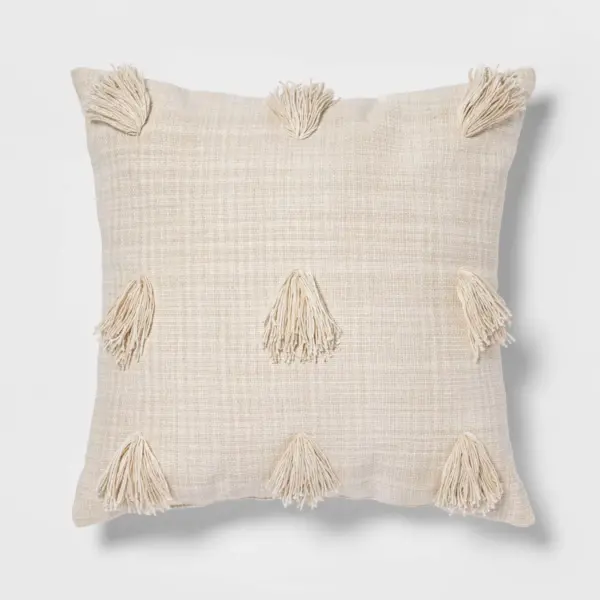 Euro Woven Textured Decorative Throw Pillow With Tassels Cream/Neutral - Opalhouse™