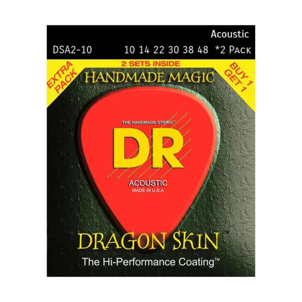 DR Strings Dragon Skin Clear Coated Phosphor Bronze Light Acoustic Guitar Strings (10-48) 2 Pack